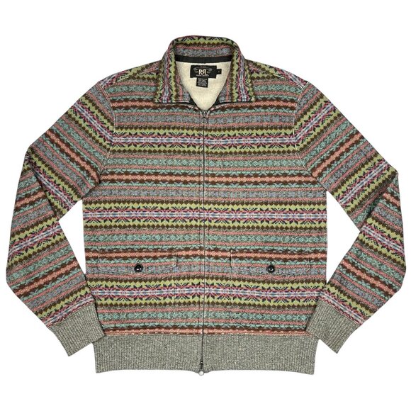 RRL Double RL Ralph Lauren Fair Isle Cardigan Sweater Mens Small Full Zip - Picture 2 of 15